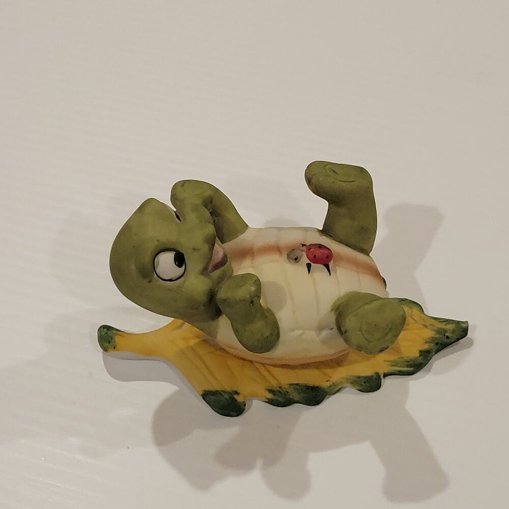 Vintage Playful Baby Turtle with Lady Bug On Belly Figurine Figure